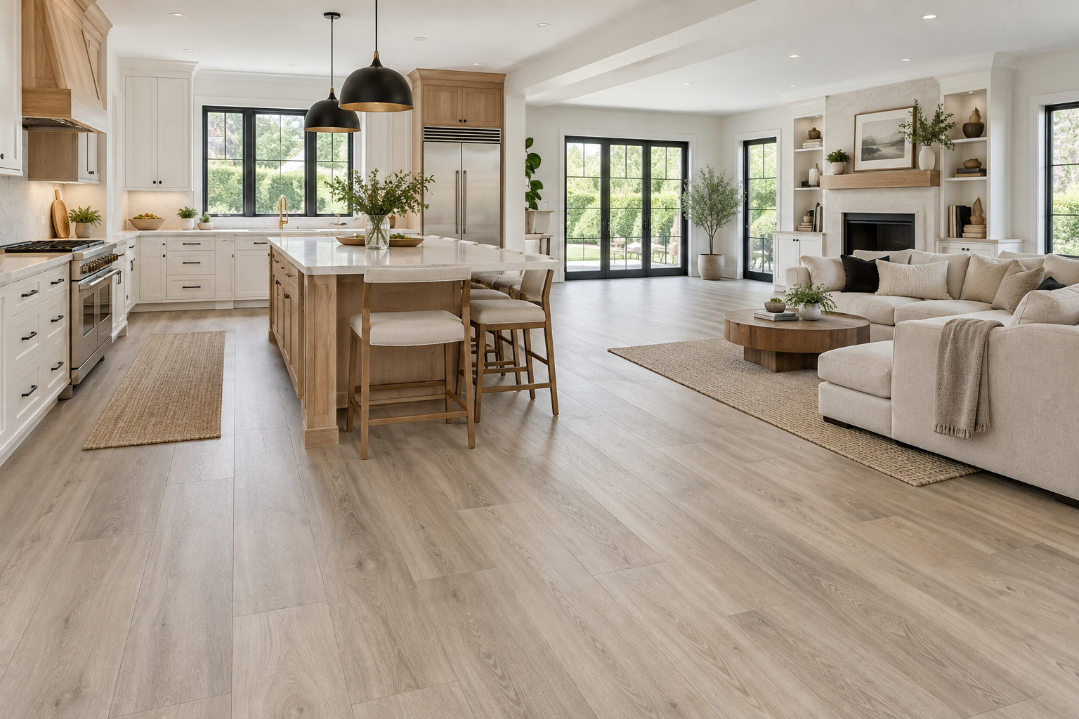 AI-generated flooring inspiration featuring luxury vinyl plank
